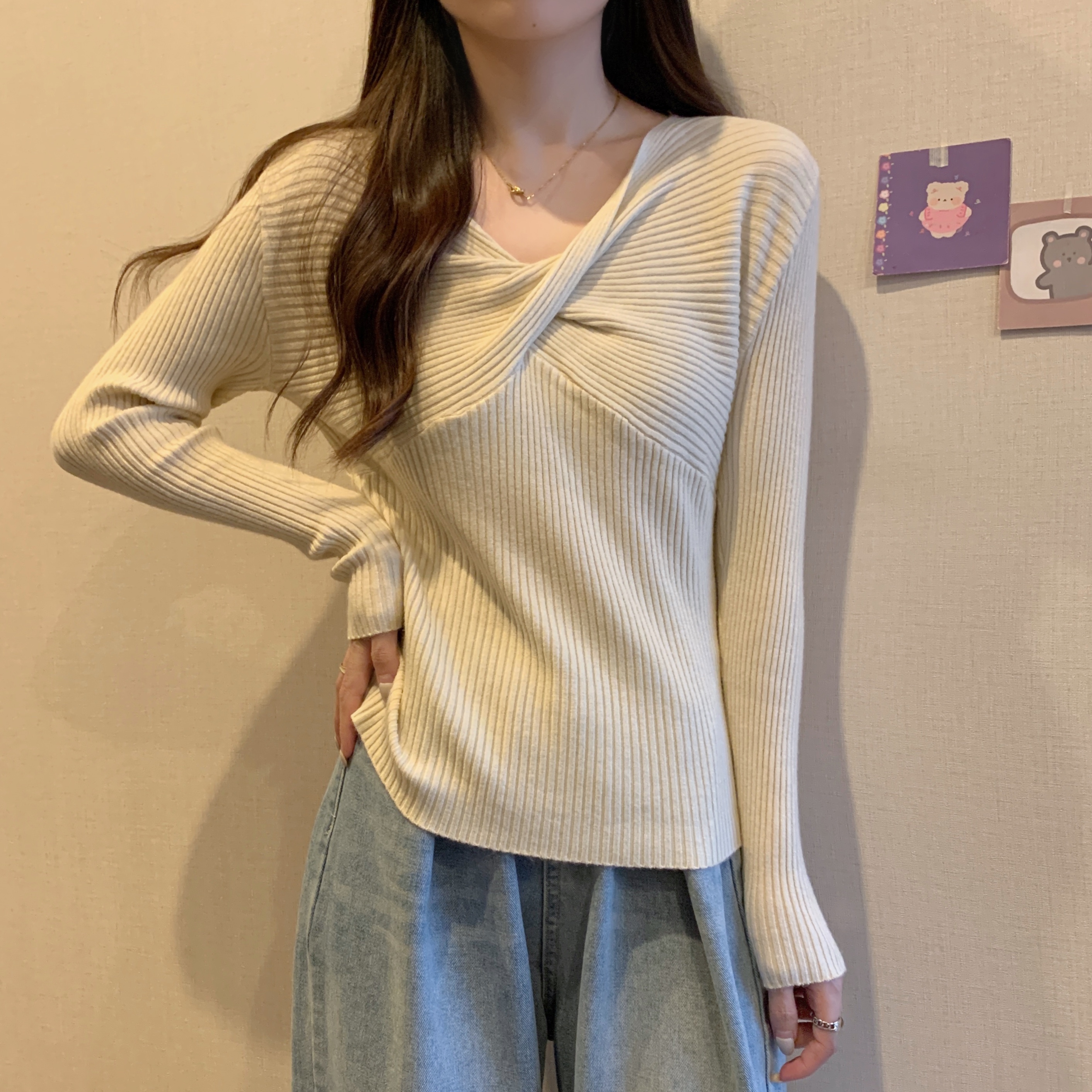韩版百搭内搭长袖紧身针织打底衫